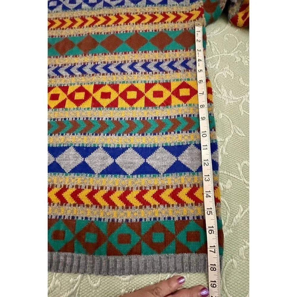 Vintage Lerner! Sweater Womens Large Multicolor Geometric Mock Neck 80s‎